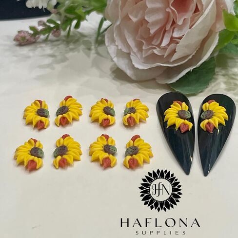 Set 10Pcs 3D Sunflowers Flower Nail Art Handmade by Acrylic Powder Design Floral Salon Decor,3D -Flowers -Nails -Charms -For Women Girls (Half Sunflower 2# 10PCs) in Saudi Arabia