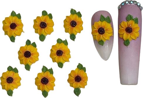 Set 10Pcs 3D Sunflowers Flower Nail Art Handmade by Acrylic Powder Design Floral Salon Decor,3D -Flowers -Nails -Charms -For Women Girls (Half Sunflower 2# 10PCs) in Saudi Arabia