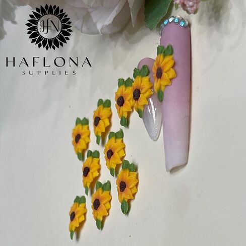 Set 10Pcs 3D Sunflowers Flower Nail Art Handmade by Acrylic Powder Design Floral Salon Decor,3D -Flowers -Nails -Charms -For Women Girls (Half Sunflower 2# 10PCs) in Saudi Arabia