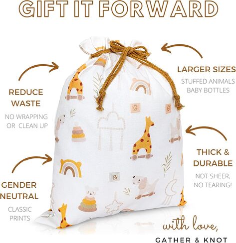 Gather & Knot Drawstring Gift Bags | Premium Canvas | 22" Extra Large | Reusable Fabric Wrap for Baby Shower, Birthday, Gender Reveal, Neutral | XL Boho Toy Flat Bottom in Saudi Arabia