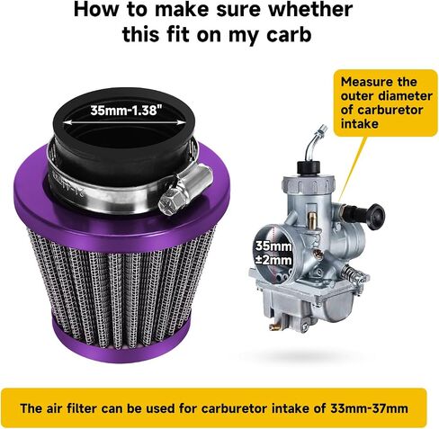 HIAORS 35mm Air Filter for PZ19 PZ20 Carb Taotao Coolster Sunl Roketa Redcat X-pro Kymco Arctic Cat Icebear Vitacci Peace Sports 90cc 110cc 125cc ATV Quad Go Kart Pit Dirt Bike Moped Parts Rainbow in Saudi Arabia