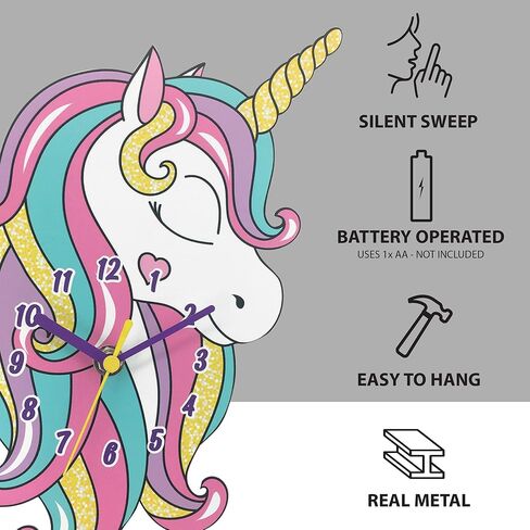 Unicorn Wall Clock, Colorful Metal Construction, Silent Quartz Movement in Saudi Arabia