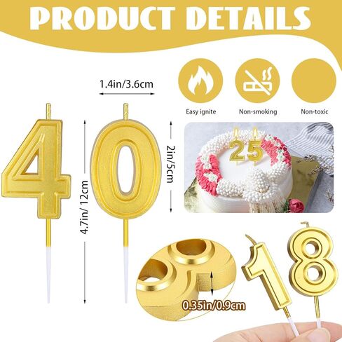 32 قطعة من شموع عيد الميلاد ذات الأرقام الذهبية، شموع الكيك رقم 0-9 لتزيين سطح الكيك لعيد الميلاد لمدة عشر سنوات والذكرى السنوية وحفلات الزفاف in Kuwait