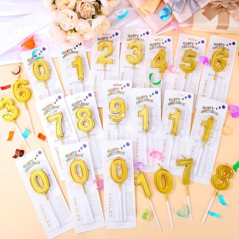 32 قطعة من شموع عيد الميلاد ذات الأرقام الذهبية، شموع الكيك رقم 0-9 لتزيين سطح الكيك لعيد الميلاد لمدة عشر سنوات والذكرى السنوية وحفلات الزفاف in Kuwait