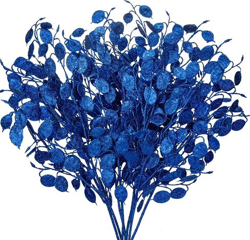 8 Pcs Christmas Tree Picks and Sprays Navy Blue Glitter Christmas Picks 26.8" Christmas Glitter Eucalyptus Leaves Stems for Christmas Tree Filler Branches Wreaths Centerpieces Holiday Decorations in Kuwait