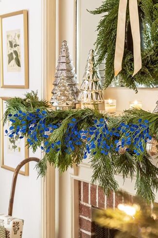 8 Pcs Christmas Tree Picks and Sprays Navy Blue Glitter Christmas Picks 26.8" Christmas Glitter Eucalyptus Leaves Stems for Christmas Tree Filler Branches Wreaths Centerpieces Holiday Decorations in Kuwait