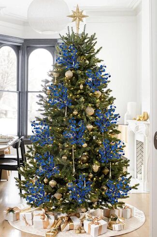 8 Pcs Christmas Tree Picks and Sprays Navy Blue Glitter Christmas Picks 26.8" Christmas Glitter Eucalyptus Leaves Stems for Christmas Tree Filler Branches Wreaths Centerpieces Holiday Decorations in Kuwait