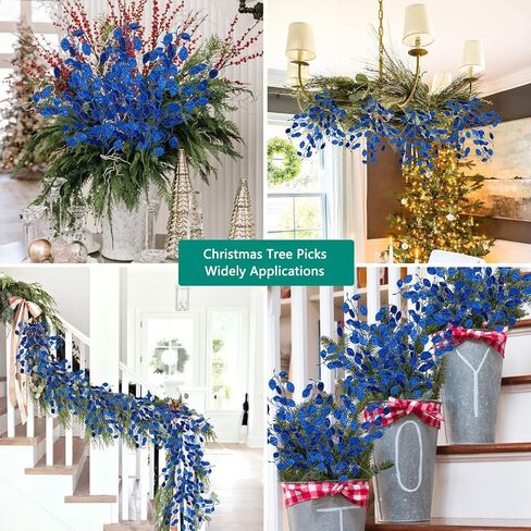 8 Pcs Christmas Tree Picks and Sprays Navy Blue Glitter Christmas Picks 26.8" Christmas Glitter Eucalyptus Leaves Stems for Christmas Tree Filler Branches Wreaths Centerpieces Holiday Decorations in Kuwait