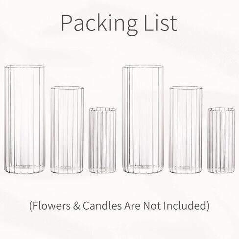 Inweder Glass Cylinder Vases for Centerpieces - Set of 6 Tall Clear Vase, Glass Candle Holders for Pillar Candles, Hurricane Candle Holder, Floating Candle Vases for Wedding, Home Decor, 6, 7.8, 10'' in Saudi Arabia