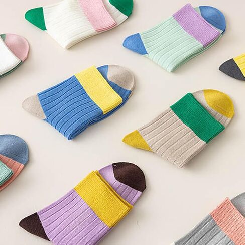 CHUNFO Womens Crew Socks Running Classic Solid Basic Colorful Cotton Athletic Dress Sock Ankle Size5-9.5 in Kuwait
