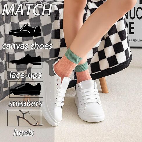 CHUNFO Womens Crew Socks Running Classic Solid Basic Colorful Cotton Athletic Dress Sock Ankle Size5-9.5 in Kuwait