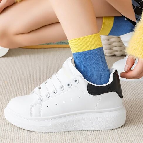 CHUNFO Womens Crew Socks Running Classic Solid Basic Colorful Cotton Athletic Dress Sock Ankle Size5-9.5 in Kuwait