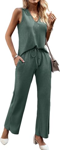 Kate Kasin Womens 2 Piece Outfits Lounge Sets Ribbed Knit Sleeveless Summer Pajamas Sets with Pockets Purple in Saudi Arabia