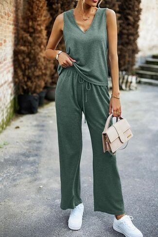 Kate Kasin Womens 2 Piece Outfits Lounge Sets Ribbed Knit Sleeveless Summer Pajamas Sets with Pockets Purple in Saudi Arabia