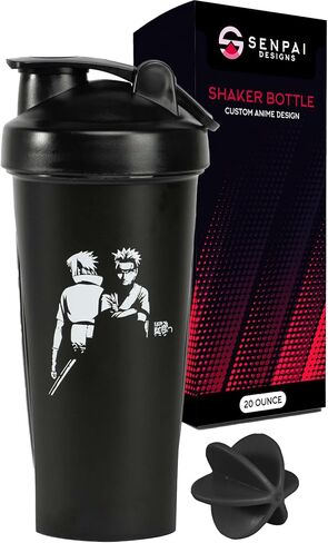 Senpai Designs Anime Shaker Bottle - 20 Ounce - Shaker Bottle with Shaker Ball - Nutrient Shake - Protein Shake, Meal Prep & Replacement - Gym Workout Bottle - Anime (Black) in Saudi Arabia