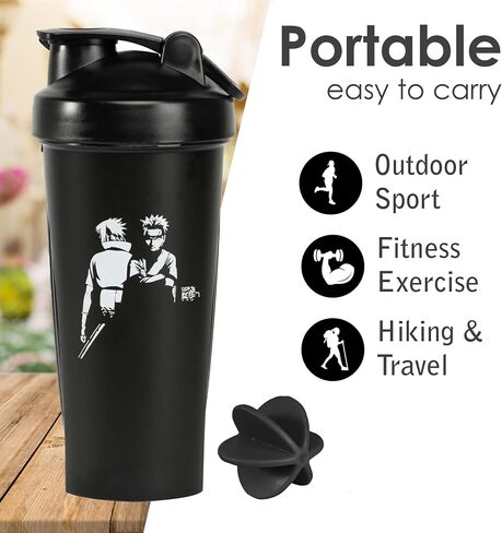 Senpai Designs Anime Shaker Bottle - 20 Ounce - Shaker Bottle with Shaker Ball - Nutrient Shake - Protein Shake, Meal Prep & Replacement - Gym Workout Bottle - Anime (Black) in Saudi Arabia
