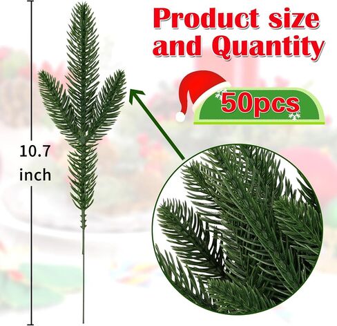 BSTCRAFT 50 Pack Artificial Pine Branches, Green Faux Pine Stems Christmas Plants Pines Needles DIY Accessories for Xmas Wreath Garland Home Decorations in Saudi Arabia