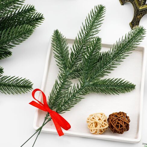 BSTCRAFT 50 Pack Artificial Pine Branches, Green Faux Pine Stems Christmas Plants Pines Needles DIY Accessories for Xmas Wreath Garland Home Decorations in Saudi Arabia