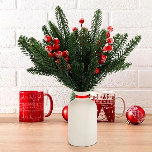 BSTCRAFT 50 Pack Artificial Pine Branches, Green Faux Pine Stems Christmas Plants Pines Needles DIY Accessories for Xmas Wreath Garland Home Decorations in Saudi Arabia