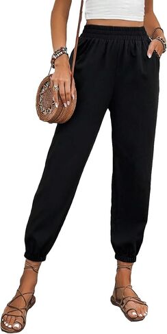 Milumia Women's Casual Joggers Elastic High Waist Crop Pants Trousers with Pocket in Saudi Arabia