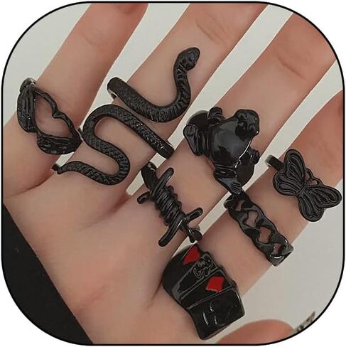Black Knuckle Ring Set,Dark Gothic Hollow Animals Stackable Midi Rings Set,Aesthetic Party Halloween Jewelry Gift for Women Teen Girls in Saudi Arabia