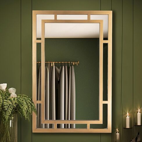 Creative Co-Op Vintage Glass Wall Mirror with Geometric Art Deco Wood Frame, Gold in Saudi Arabia