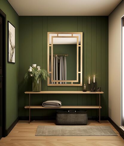 Creative Co-Op Vintage Glass Wall Mirror with Geometric Art Deco Wood Frame, Gold in Saudi Arabia