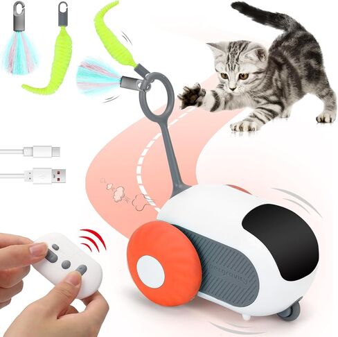 Turbo Tail 3.0 Cat Toy, Remote Control Cat Toy with 2-Speed Adjustment, Interactive Cat Toys for Indoor Cats, Automatic Cat Toys, Moving Smart Cat Toy with USB Rechargeable for Bored Cats, Kittens in Saudi Arabia