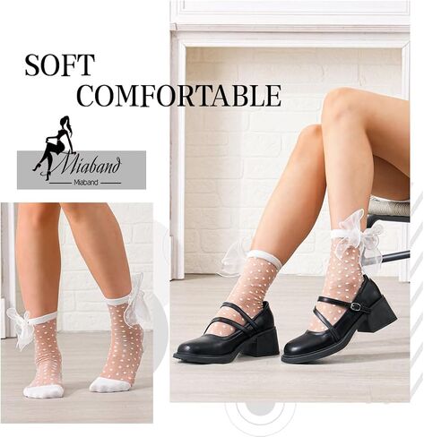 Ruffle See Through Socks Dot Lace Sheer Socks Tulle Cool Mesh Ankle Socks for Women and Girls 2 Pairs in Saudi Arabia