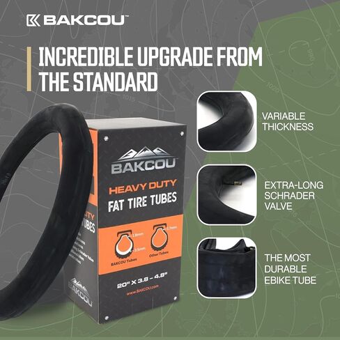 Bakcou | Heavy Duty Fat Tire Tube (Single) - Military-Grade Butyl Rubber, 3.5mm Base Thickness, Schrader Valve - Ideal for Electric Bikes, Mountain Bikes, and Traditional Fat-Tire Bikes - 24x4 in Kuwait
