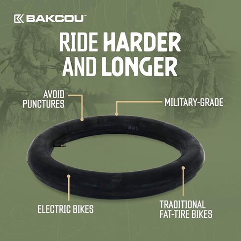 Bakcou | Heavy Duty Fat Tire Tube (Single) - Military-Grade Butyl Rubber, 3.5mm Base Thickness, Schrader Valve - Ideal for Electric Bikes, Mountain Bikes, and Traditional Fat-Tire Bikes - 24x4 in Kuwait