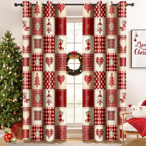 Christmas Curtains for Living Room, Red Christmas Room Darkening Curtains, Christmas Stockings Xmas Button Pattern Blackout Window Drape for Bedroom (59" x 95", 2 Panels) in Saudi Arabia