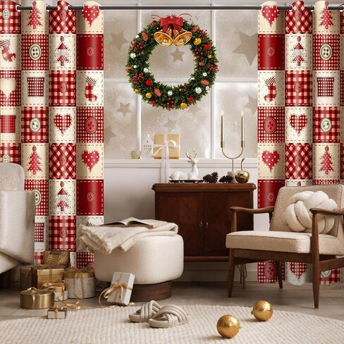 Christmas Curtains for Living Room, Red Christmas Room Darkening Curtains, Christmas Stockings Xmas Button Pattern Blackout Window Drape for Bedroom (59" x 95", 2 Panels) in Saudi Arabia