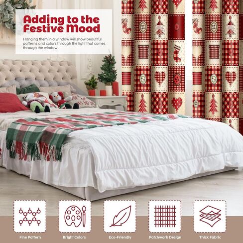 Christmas Curtains for Living Room, Red Christmas Room Darkening Curtains, Christmas Stockings Xmas Button Pattern Blackout Window Drape for Bedroom (59" x 95", 2 Panels) in Saudi Arabia