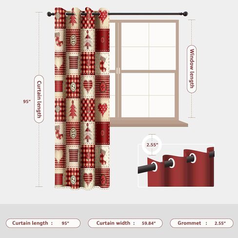 Christmas Curtains for Living Room, Red Christmas Room Darkening Curtains, Christmas Stockings Xmas Button Pattern Blackout Window Drape for Bedroom (59" x 95", 2 Panels) in Saudi Arabia