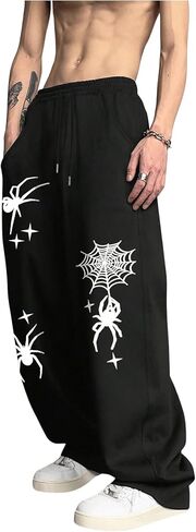 SHENHE Men's Graphic Sweatpants Spiderweb Print Drawstring Low Rise Y2k Pants Streetwear in Saudi Arabia