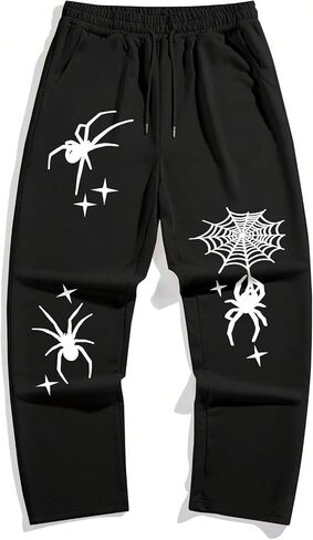 SHENHE Men's Graphic Sweatpants Spiderweb Print Drawstring Low Rise Y2k Pants Streetwear in Saudi Arabia
