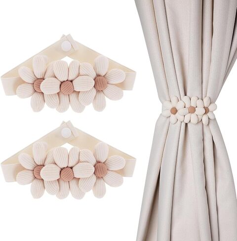 2PCS Curtain Ties Flower Curtain Buckles, Simple and Elegant Sunflower Curtain Tie Cute Flower Curtain Ties Decorative Rope Japanese Curtain Ties for Bedroom Window Treatment Home Cafe Balcony, White in Saudi Arabia