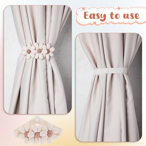 2PCS Curtain Ties Flower Curtain Buckles, Simple and Elegant Sunflower Curtain Tie Cute Flower Curtain Ties Decorative Rope Japanese Curtain Ties for Bedroom Window Treatment Home Cafe Balcony, White in Saudi Arabia