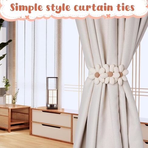2PCS Curtain Ties Flower Curtain Buckles, Simple and Elegant Sunflower Curtain Tie Cute Flower Curtain Ties Decorative Rope Japanese Curtain Ties for Bedroom Window Treatment Home Cafe Balcony, White in Saudi Arabia