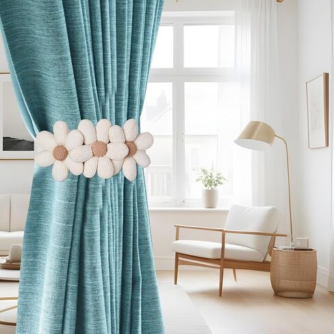 2PCS Curtain Ties Flower Curtain Buckles, Simple and Elegant Sunflower Curtain Tie Cute Flower Curtain Ties Decorative Rope Japanese Curtain Ties for Bedroom Window Treatment Home Cafe Balcony, White in Saudi Arabia