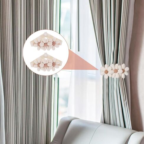 2PCS Curtain Ties Flower Curtain Buckles, Simple and Elegant Sunflower Curtain Tie Cute Flower Curtain Ties Decorative Rope Japanese Curtain Ties for Bedroom Window Treatment Home Cafe Balcony, White in Saudi Arabia