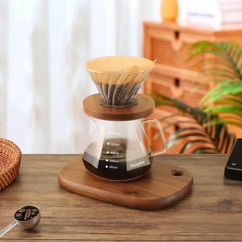 Pour Over Coffee Maker, 20 oz V60 High-Heat Borosilicate Glass Coffee Maker with 100pcs Paper Filters, 5 in 1 Drip Coffee Maker Set for Home Café Restaurant and Camping - 600ml, Gray in Kuwait