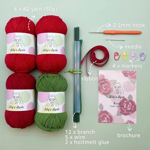 Lily's Lyric Flower Crochet Kit | Carnation & Ash Leaf | Step-by-Step Video Tutorial for Adults Teenagers | Craft Gift Idea DIY Home Decoration in Saudi Arabia