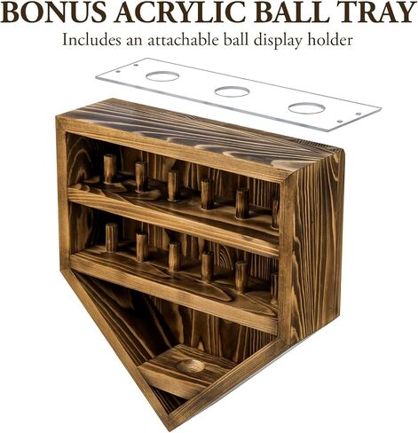 MyGift 12 Peg Wall Mounted Vintage Gray Solid Wood Baseball Diamond Championship Ring and Game Ball Display Case with Premium Clear Acrylic Stands for Baseballs in Saudi Arabia