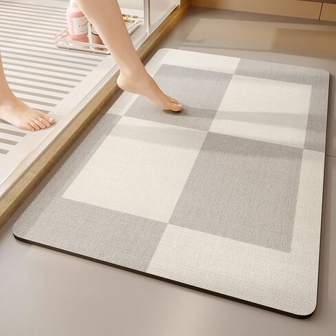 Diatomaceous Earth Bath Mat|Quick Dry Bath Mat|Super Absorbent Bath Mat|Non Slip Bathroom Rugs(40×60cm) (Grey-Beige) in Saudi Arabia