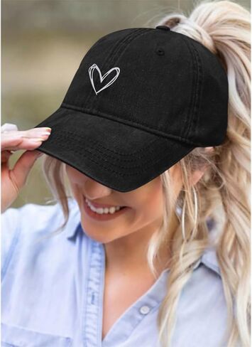 Pairxily Vintage Heart Embroidered Baseball Cap Distressed Adjustable Hat for Women Low Profile Dad Hats Unisex Cotton Cap in Kuwait