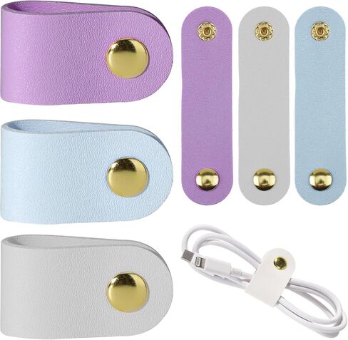 6pcs Leather Cord Organizer Reusable Cable Straps PU Leather Cable Organizer Phone Cord Ties Charging Cord Power Cord Headphone Travel Organizer USB Holder Multipurpose Cord Holder Snap Closure in Saudi Arabia