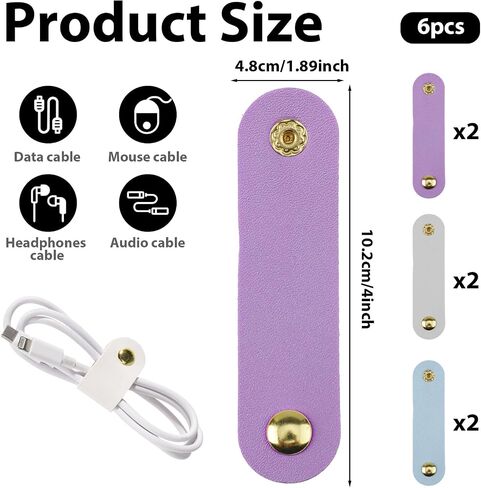 6pcs Leather Cord Organizer Reusable Cable Straps PU Leather Cable Organizer Phone Cord Ties Charging Cord Power Cord Headphone Travel Organizer USB Holder Multipurpose Cord Holder Snap Closure in Saudi Arabia