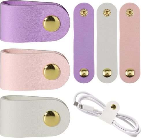 6pcs Leather Cord Organizer Reusable Cable Straps PU Leather Cable Organizer Phone Cord Ties Charging Cord Power Cord Headphone Travel Organizer USB Holder Multipurpose Cord Holder Snap Closure in Saudi Arabia